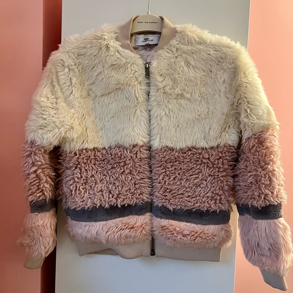 John + Jenn pink faux fur bomber